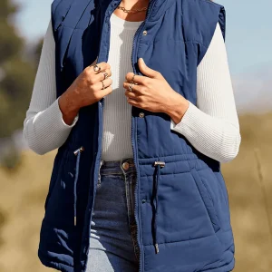 Inrosy gilet unicolore poches fermeture éclair col montant sans manches femme casual décontracté débardeur