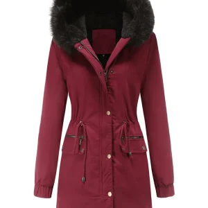 Inrosy longue parka à capuche intérieur fourrure boutons fermeture éclair manches longues femme mode décontracté hiver manteau