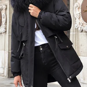 Inrosy mi-longue parka doublé polaire poches fermeture éclair à capuche manches longues femme mode hiver manteau