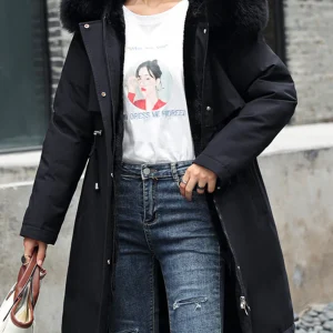 Inrosy longue parka à capuche intérieur fourrure poches fermeture éclair manches longues femme mode oversized décontracté hiver manteau