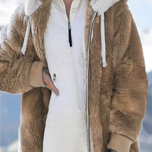 Inrosy manteau en polaire poches unicolore capuche mode femme ample veste