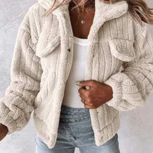 Inrosy court manteau flanelle boutonnage col revers manches longues femme mode décontracté veste