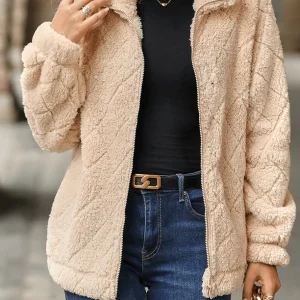Inrosy manteau unicolore col montant poches fermeture éclair manches longues femme mode décontracté hiver veste