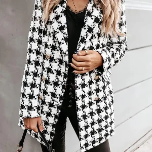 Inrosy manteau pied de poule double boutonnage femme blazer