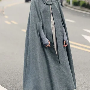 Inrosy longue poncho manteau en laine capuche asymétrique mode femme cape