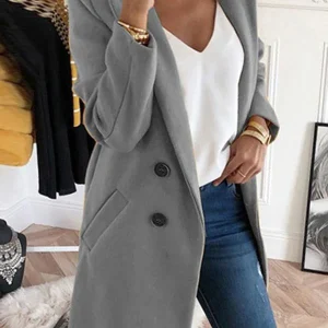 Inrosy mi-longue manteau en laine double boutonnage poches décontracté femme veste