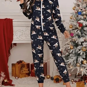 Inrosy combinaison pyjama avec capuche père noël fermeture éclair manches longues femme décontracté pyjama pour domicile