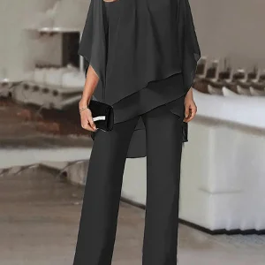 Inrosy combinaisons deux pièces une épaule mousseline manches chauve souris hauts irrégulière droit pantalon femme décontracté