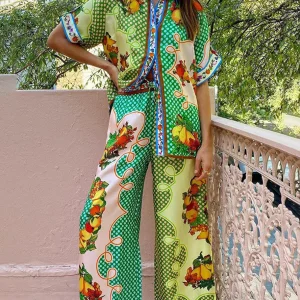 Inrosy ensemble tailleur pantalon imprimé à fleurie manches courtes femme hawaienne décontracté vintage 2 pièces