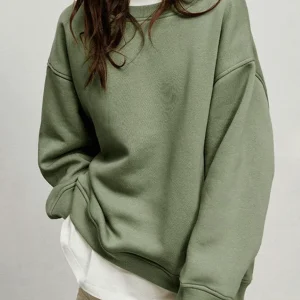 Inrosy sweatshirt unicolore polaire coton col rond manches longues femme casual mode oversized décontracté automne hiver
