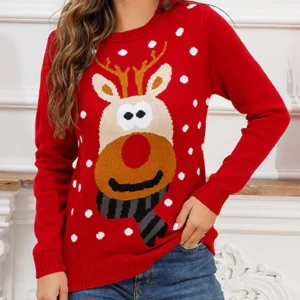Inrosy pull père noël wapiti col rond manches longues femme humour mignon mode décontracté