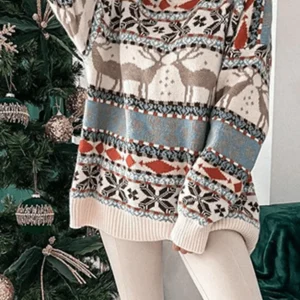 Inrosy pull noël wapiti motif col rond manches longues femme casual mode ample décontracté hauts
