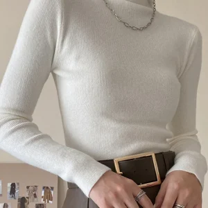 Inrosy pull unicolore col montant manches longues femme casual élégant mode huats