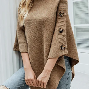 Inrosy cardigans cape hiver poncho irrégulière boutons col montant femme élégant mode ample oversized