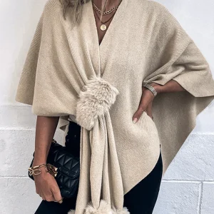 Inrosy cardigans poncho cape hiver irrégulière v-cou manches au coude femme élégant mode ample oversized décontracté