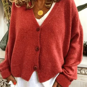 Inrosy pull cardigans unicolore boutonnage v-cou manches longues femme casual lâche décontracté