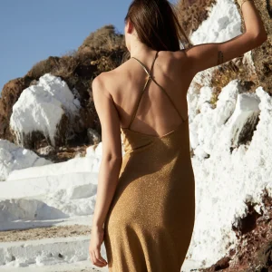 ROBE LONGUE DOS NU KALI LUREX DORE