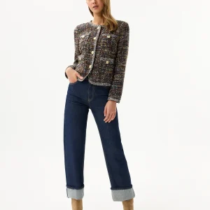 Cardigan effet tweed multicolore à boutons dorés