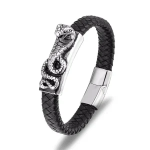 Bracelet Serpent Homme Cobra Égyptien Cuir Tressé