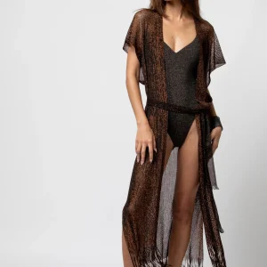 GILET LONG LIMA LUREX COFEE