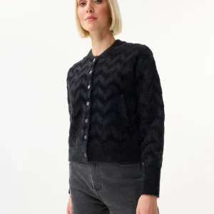 Cardigan texturé à chevrons noir