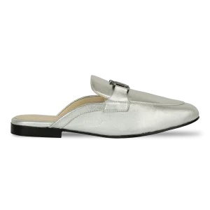Aurora: Mules Femme - Cuir Argenté