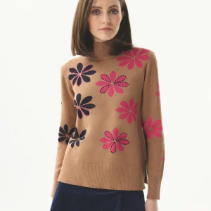 Pull col montant motif fleurs