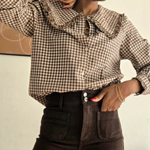 Blouse à carreaux vichy marron