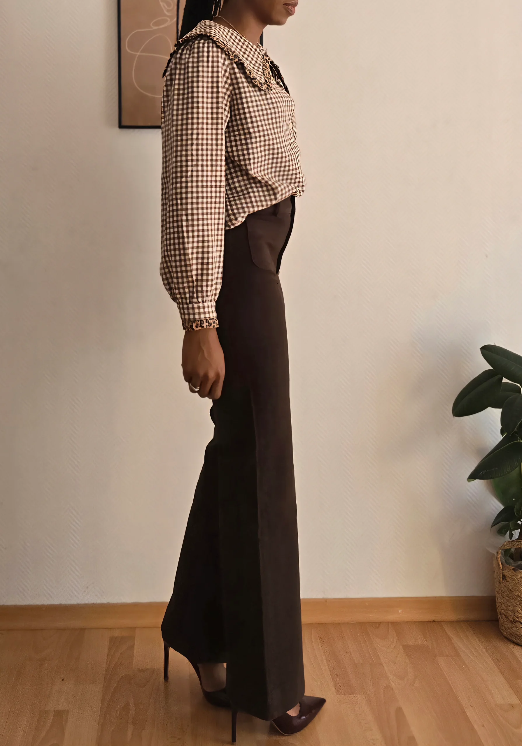 Blouse à carreaux vichy marron – Image 4