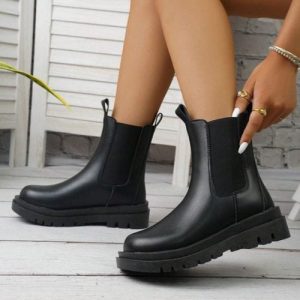 Bottes Noires Chelsea Femme Fourrées  - Neige Class