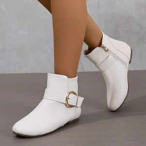 Bottines Blanches Femme Plates - Blanc Prestige