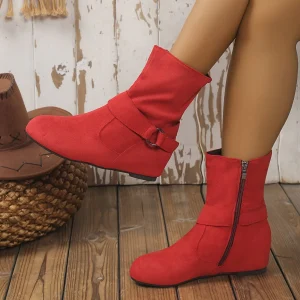 Bottines Rouge Femme Plates à Enfiler - Inferno Boots