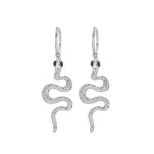 Boucles d'Oreilles Serpent Argent Yeux Noirs