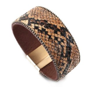 Bracelet Serpent Effet Peau Marron