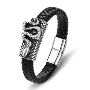 Bracelet Serpent Homme Antique Cuir Tressé