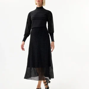 Pull manches voile motif pied-de-poule