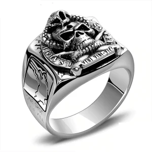 Bague Serpent Crâne Homme (Argent)