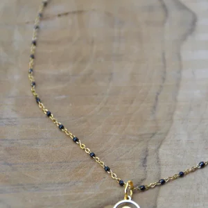 Collier acier inoxydable doré - VAGUE noir