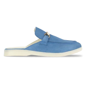 Emma: Mules Femme - Daim Bleu Azur