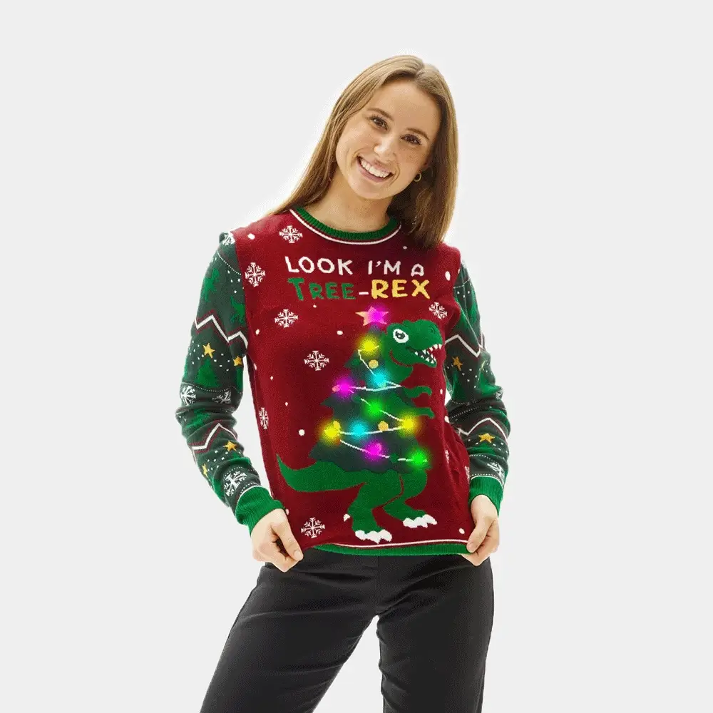 Pull de Noël pour Couple Lumineux LED Christmas Tree-Rex