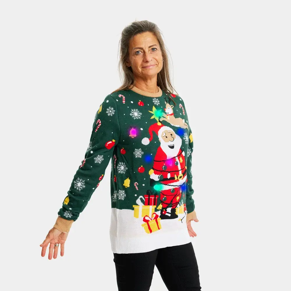 Pull de Noël pour Couple Lumineux LED Père Noël ligoté