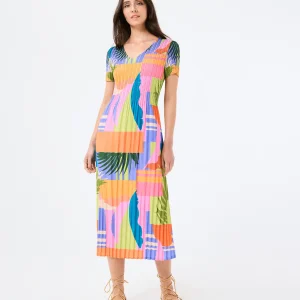Robe midi plissée très colorée