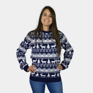 Pull de Noël pour Femme Bandes avec Rennes et Sapins