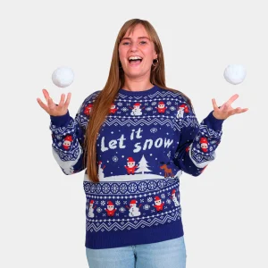 Pull de Noël pour Femme Bleu Let is Snow