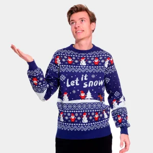 Pull de Noël pour Homme Bleu Let is Snow