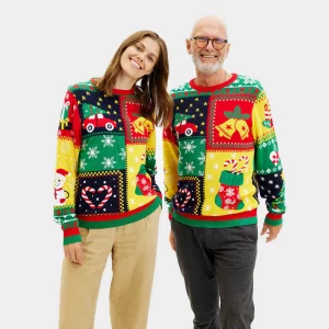 Pull de Noël pour Couple "Patchwork" en Coton Bio