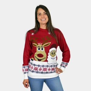 Pull de Noël pour Couple Pere Noël et Renne Souriants