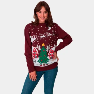 Pull de Noël Père Noël en Traîneau et Sapin de Noël