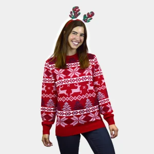 Pull de Noël pour Couple Rouge Classique Étoiles Polaires