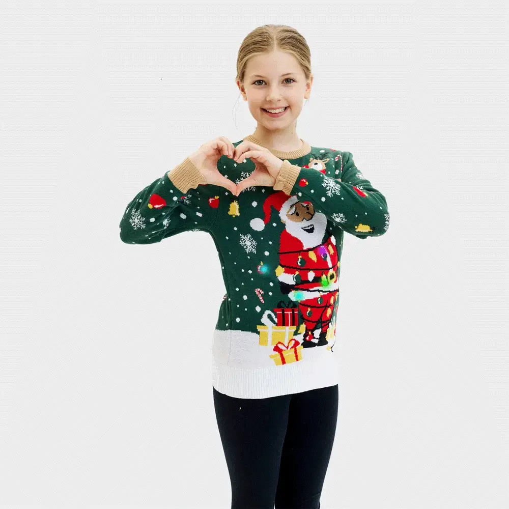 Pull de Noël pour Enfants Lumineux LED Père Noël ligoté